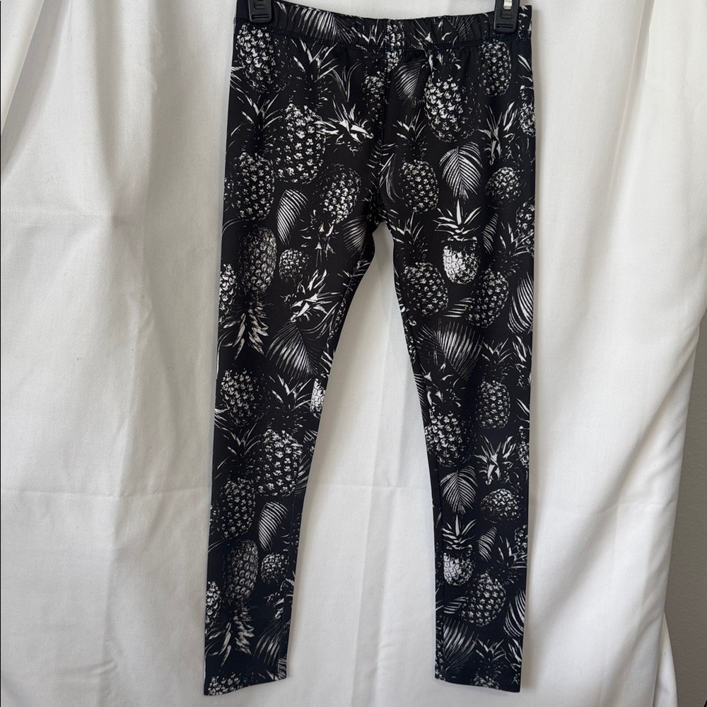 Hurley Girls Youth Large Black White Tropical Pineapple Leggings